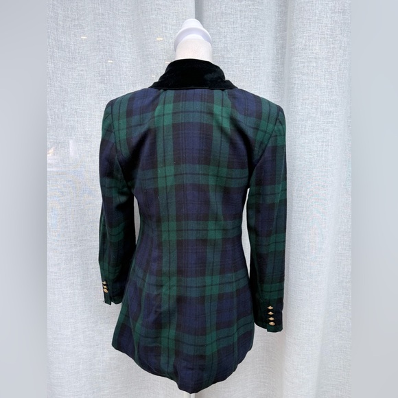 Lauren Ralph Lauren blue green plaid double breasted wool blazer - Picture 2 of 14
